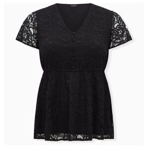Torrid Black Lace Button Down Peplum Top